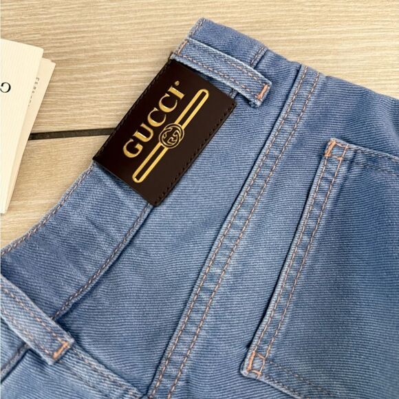 Brand new kids size 8 Gucci Blue Relaxed Fit Jeans with Plaid Cuff - Picture 8 of 8